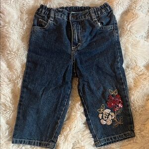 Baby girl's/toddler Blue Denim Jeans with Floral sequined Embroidery